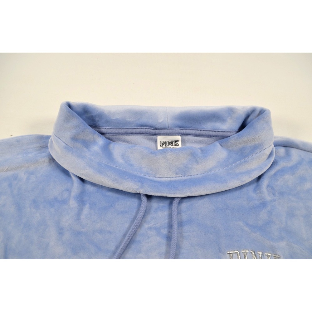 Victoria's Secret PINK Brand Blue Soft Plush Pullover Women's M High Neck Pocket - Picture 13 of 16